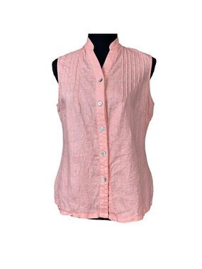 Sarah Spencer Peach Linen Button Front Blouse Size M